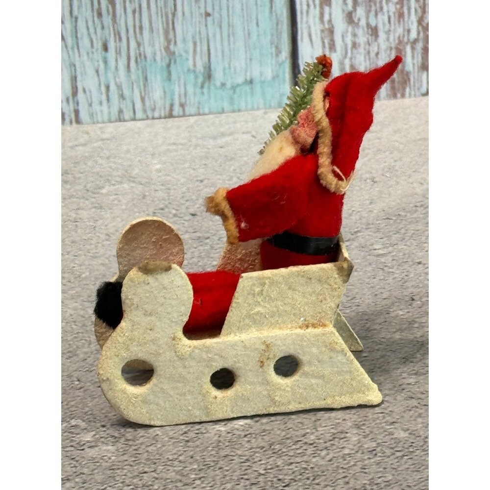 Antique 1930s Japan Santa Cardboard Sleigh Molded Composition Face Brush Tree - Picture 4 of 9
